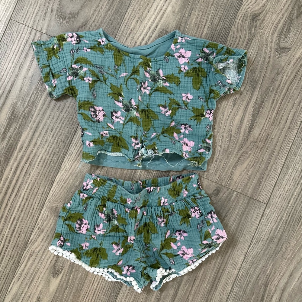 Floral Kids Bottoms Set - Green and Pink